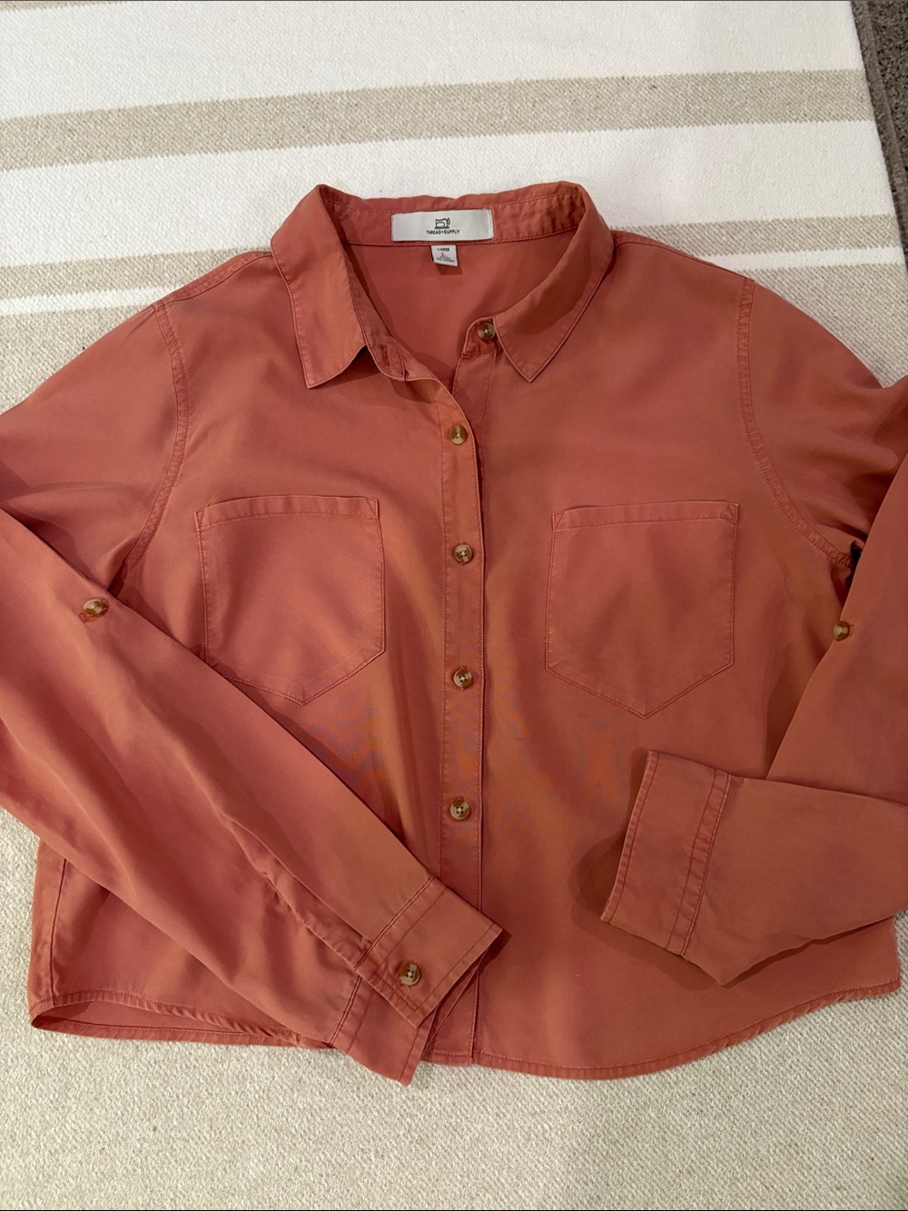 Thread + Supply Large Terracotta 100% Lyocell Button-Up Shirt